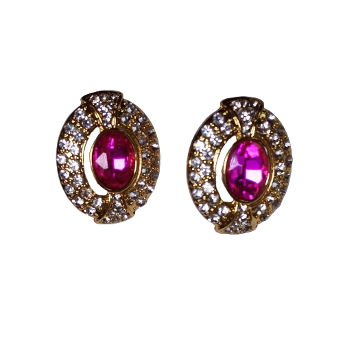 Diamond Studded Rose Gold Plated Pink Stone Stud Earrings for Women