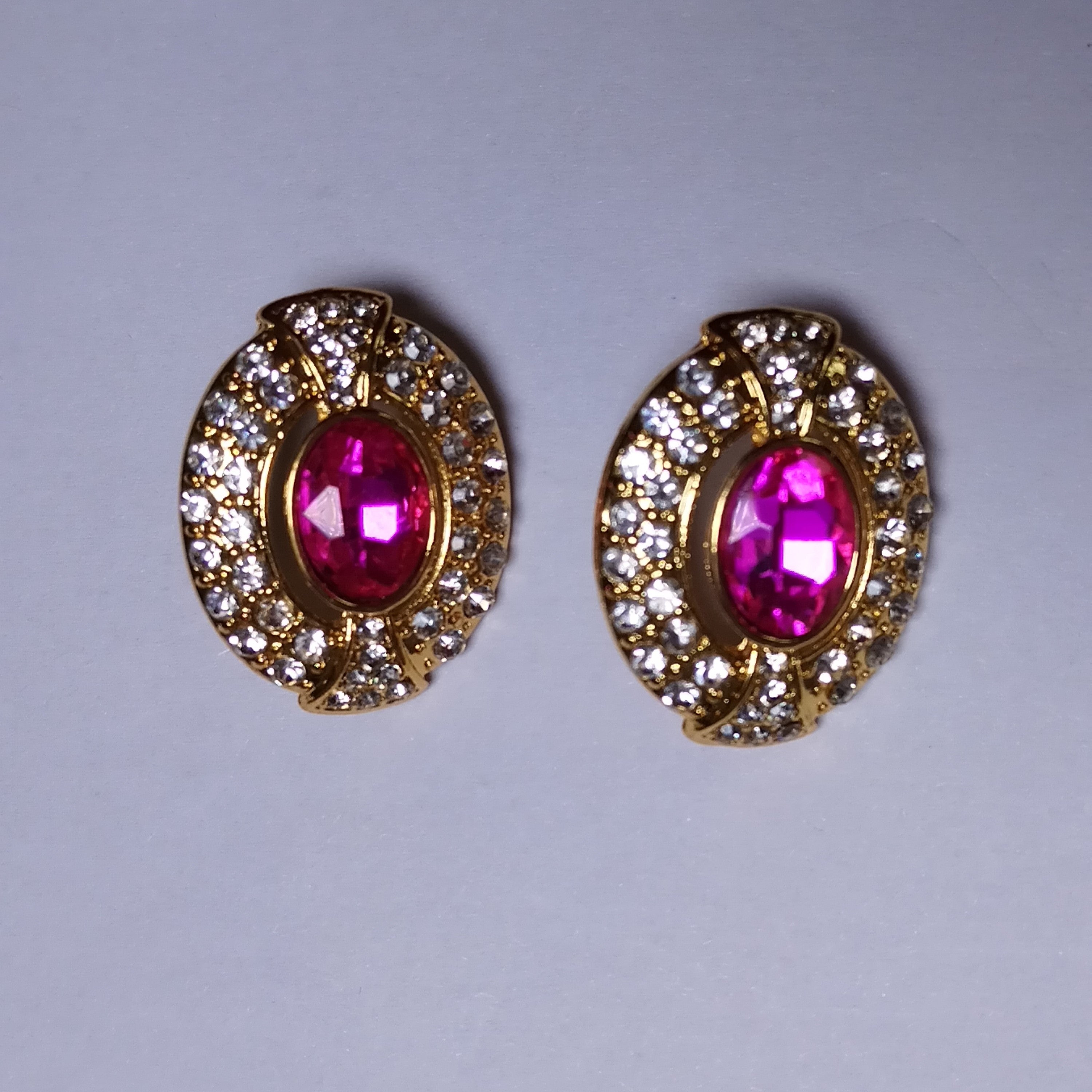 Diamond Studded Rose Gold Plated Pink Stone Stud Earrings for Women