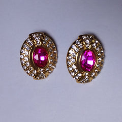 Diamond Studded Rose Gold Plated Pink Stone Stud Earrings for Women