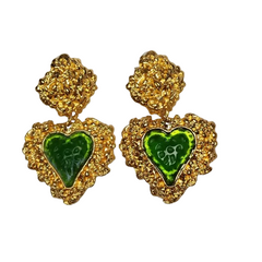 Heart Earrings Green Rhinestone Heart Earrings for Girls