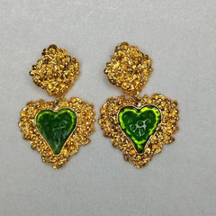 Heart Earrings Green Rhinestone Heart Earrings for Girls