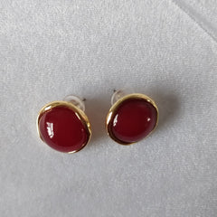 Natural Stone Stud Earrings,18K Gold plated,Polished finish Gemstone,big round studs