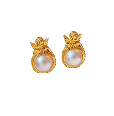 Fashion Earrings Stud Drop Dangle Earrings Ear Studs Golden Angel Elegant Temperament Geometric Round High Gloss Faux Pearl Women Earrings Jewelry Accessories