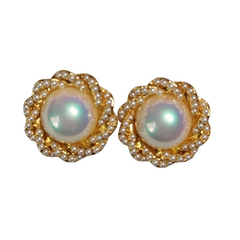 Cream Dome Big Pearl Stud Earrings,Art Vintage Earrings with Wedding Style